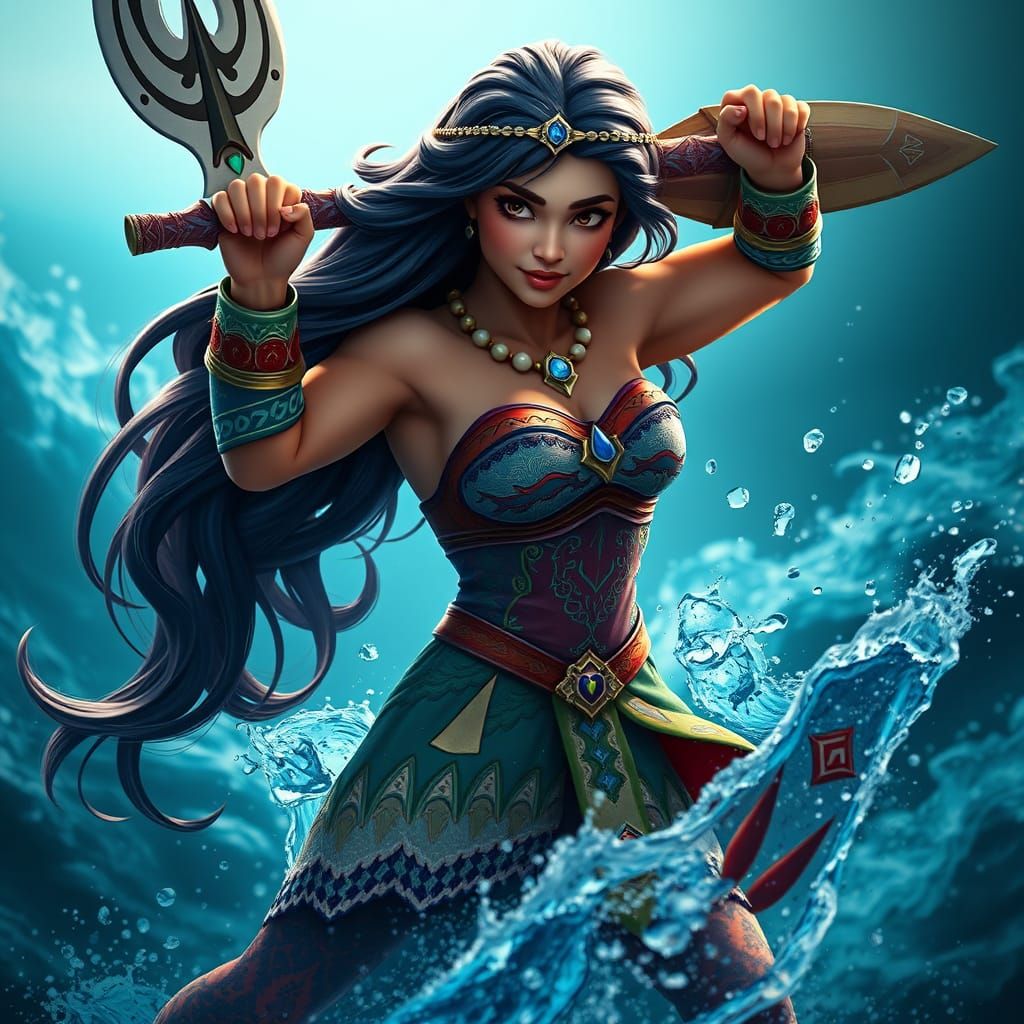 Moana as Cyberpunk Superheroine in Detailed Fantasy Art