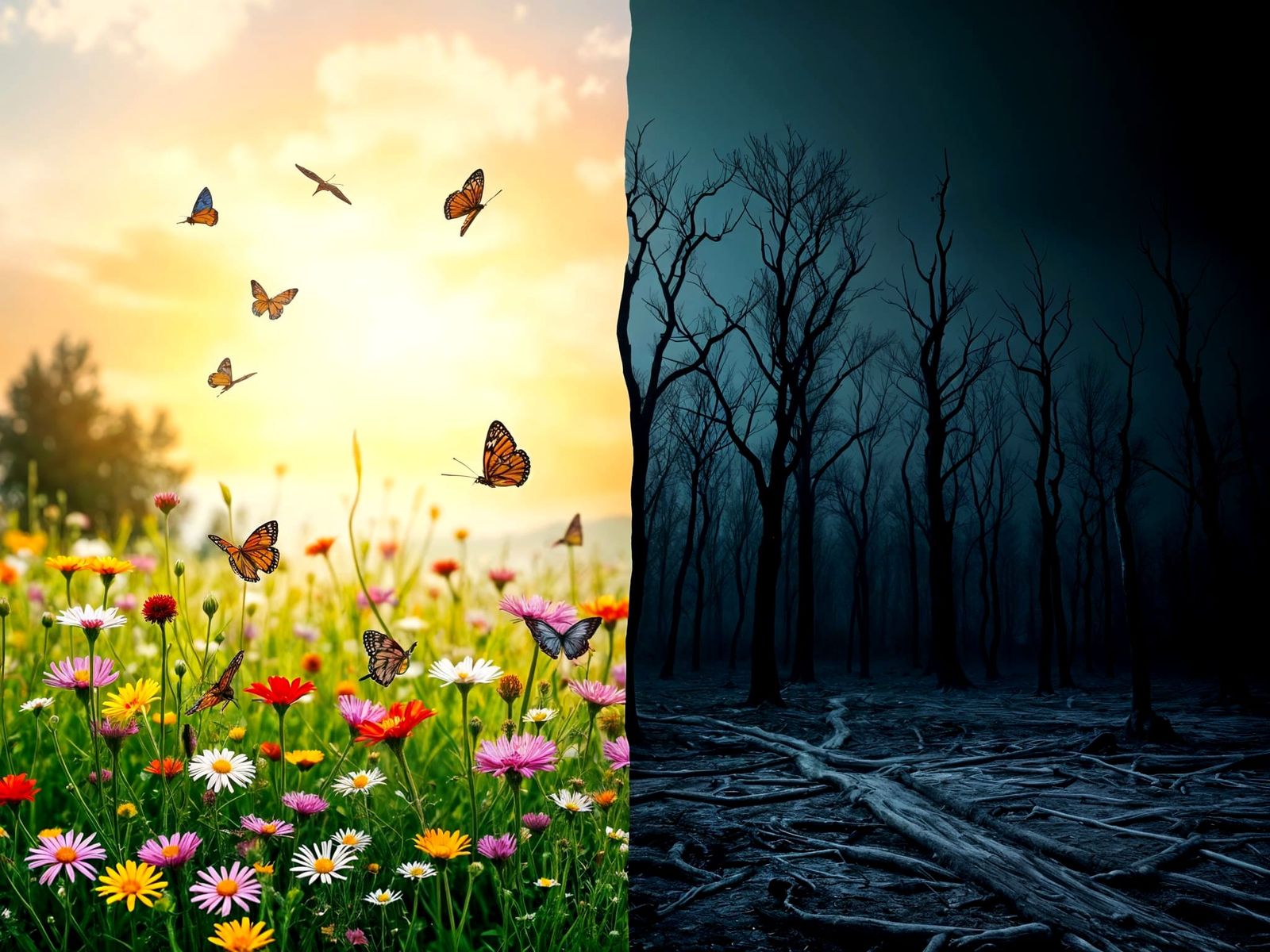 Contrasting Nature Scene: Duality in Balance