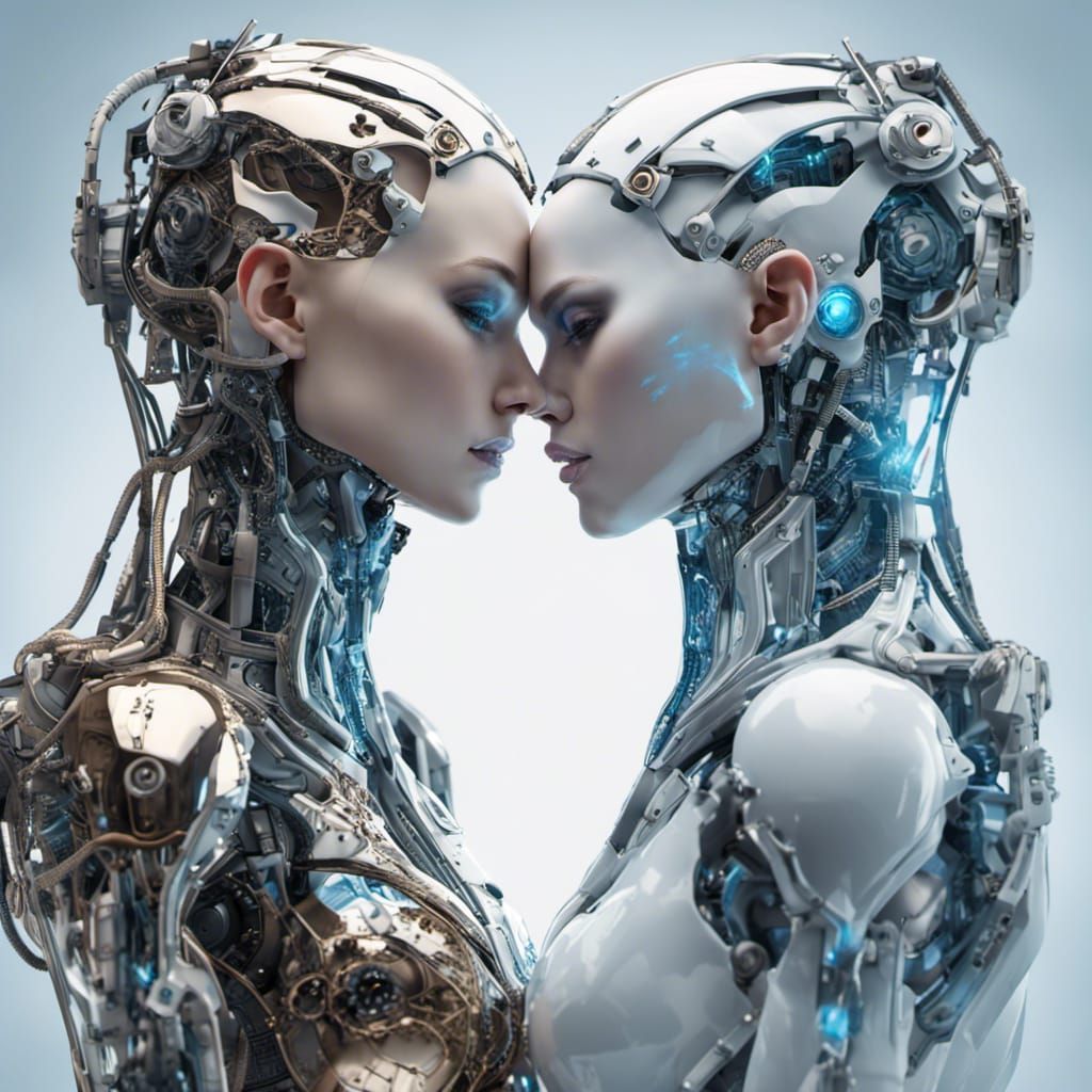 Cyborgs in Love: A Hyperrealistic Cyberpunk Kiss