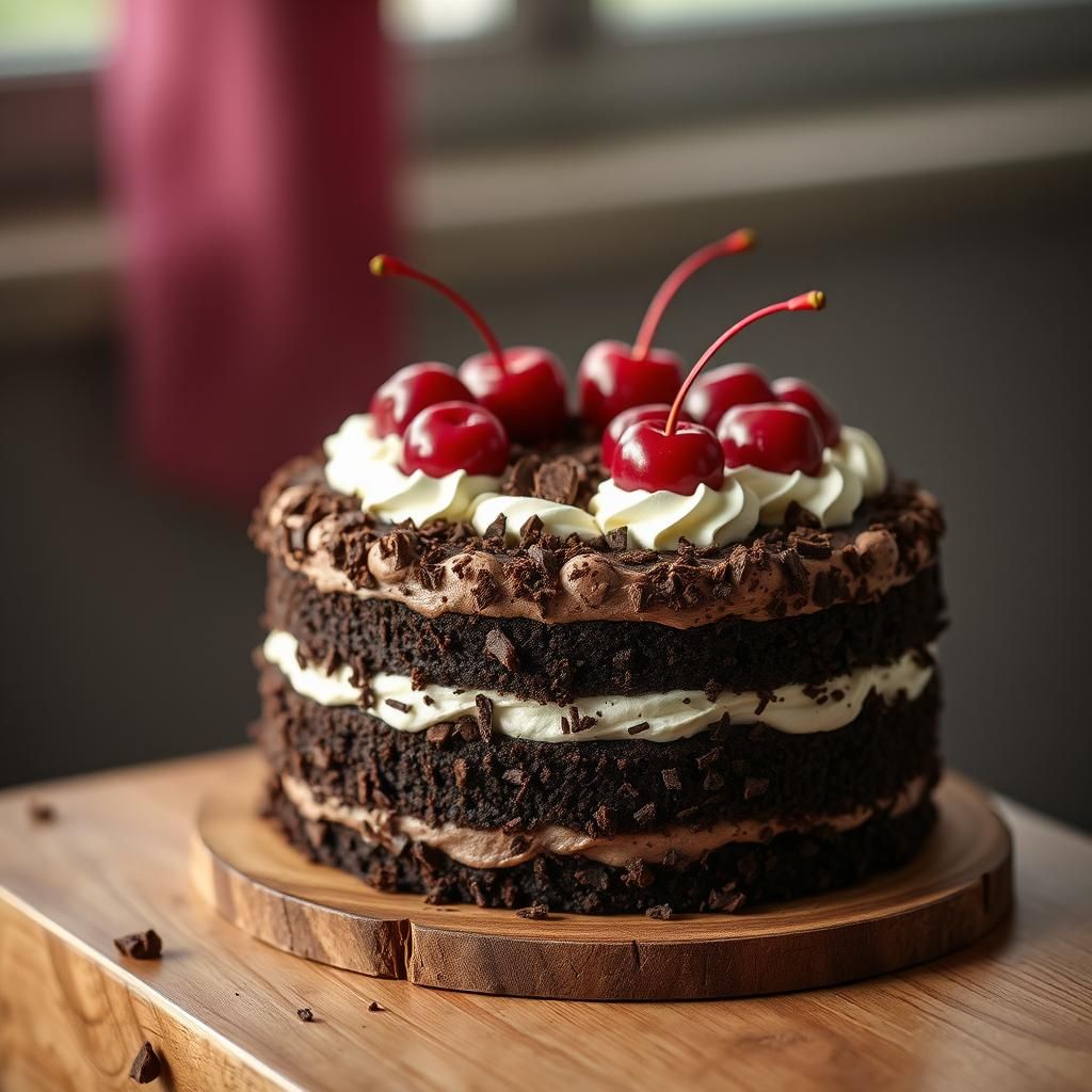 Decadent Black Forest Chocolate Cake in Studio Lighting