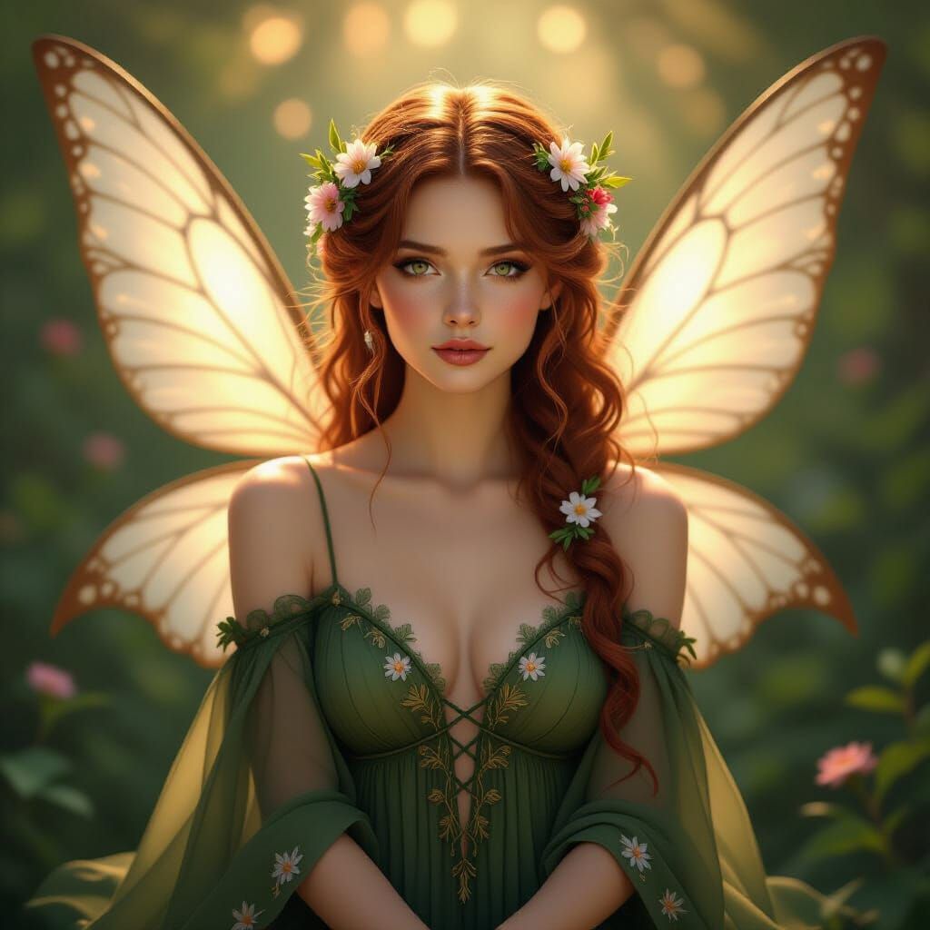 Ethereal Fairy with Floral Adornments and Glowing Wings