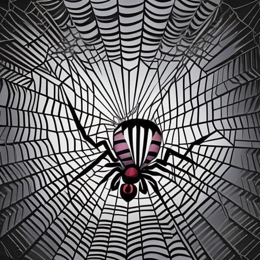 Cubist Spider on Web in Geometric Fauvism Style