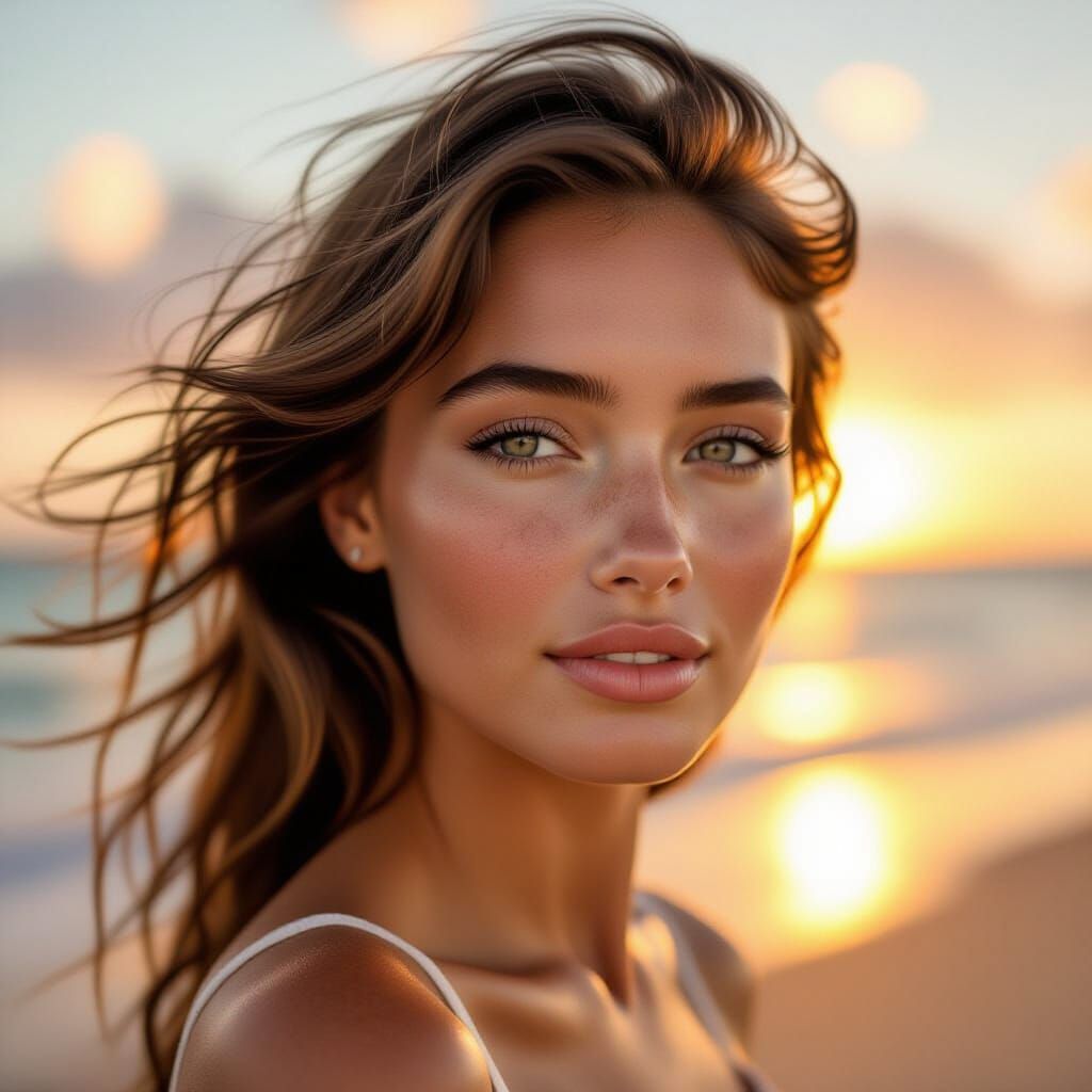 Golden Hour Portrait of a Beautiful Woman on Beach