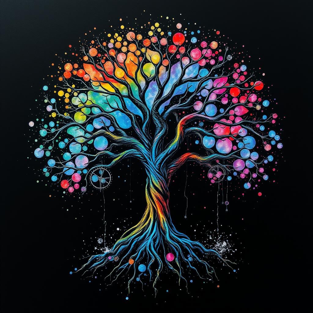 Vibrant Tree of Life in Watercolor and Ink