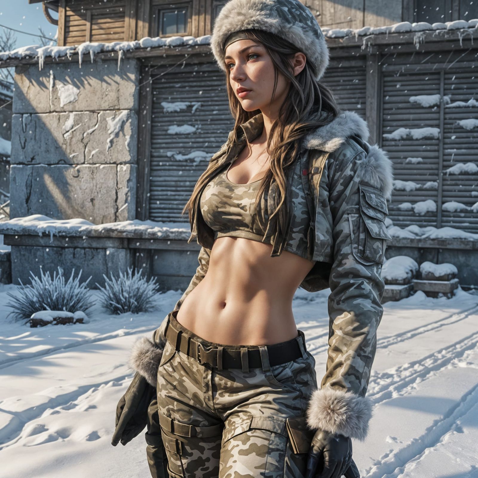 Russian Soldier in Winter Camo with Sunlight