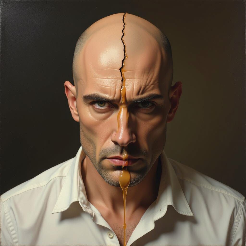Intense Portrait with Crack, Dramatized Realism Style