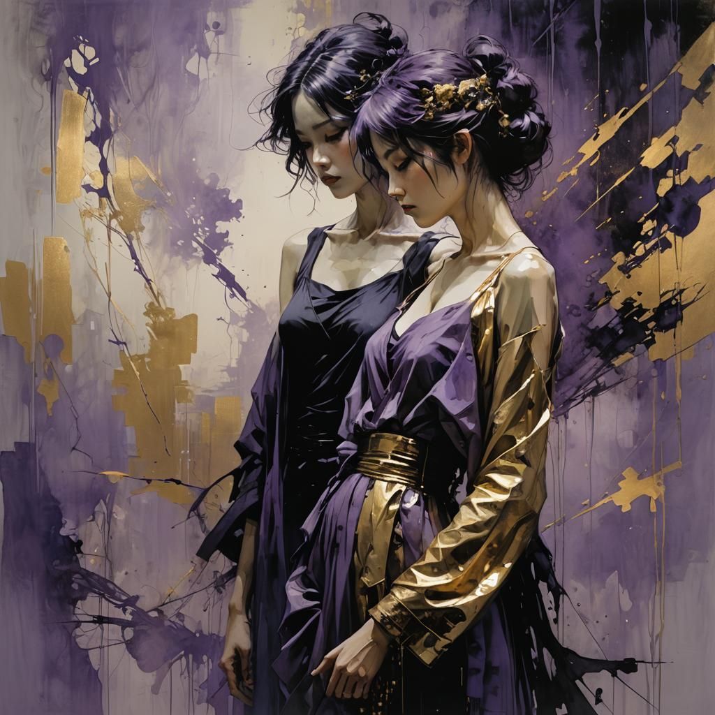 Two Women Fusion: Dark Fantasy in Ukiyo-e Style