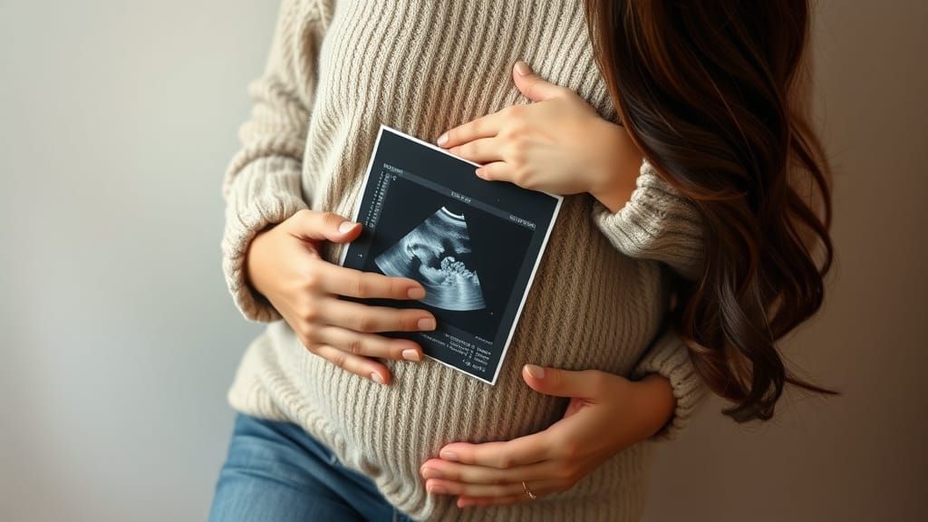 Mother's Gentle Bond with Unborn Child in Soft, Whimsical Po...