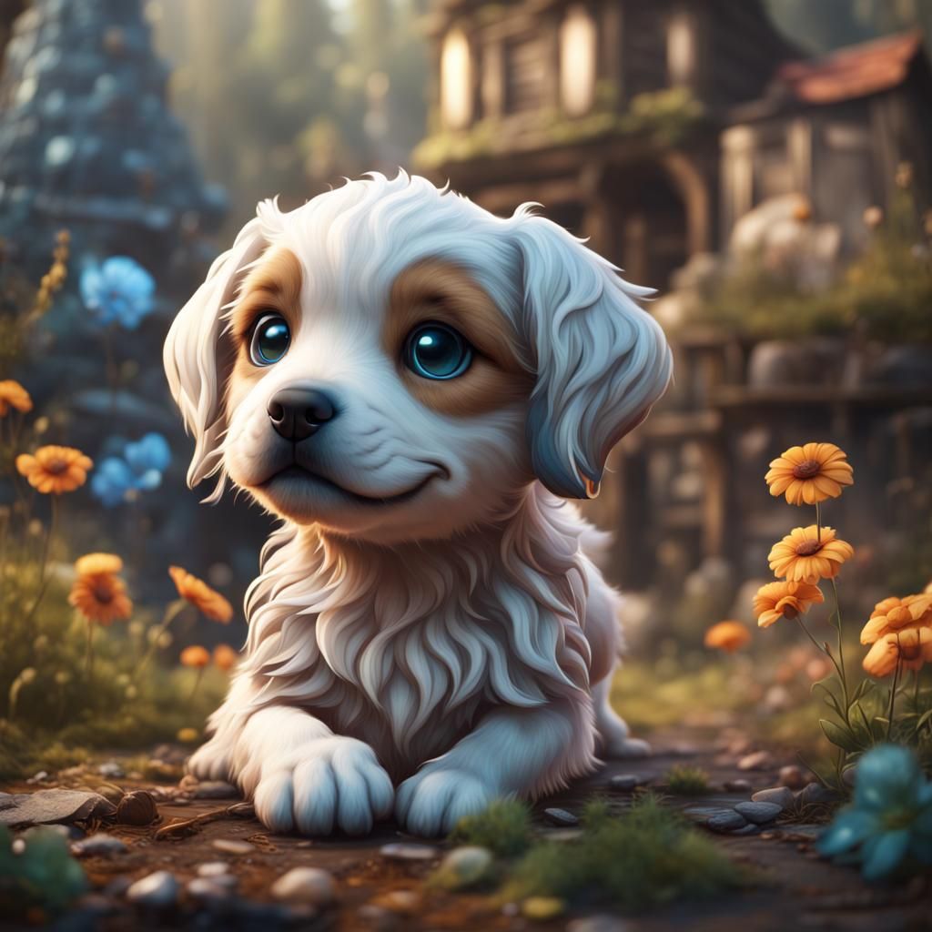 Cute Puppy in Detailed Fantasy Art