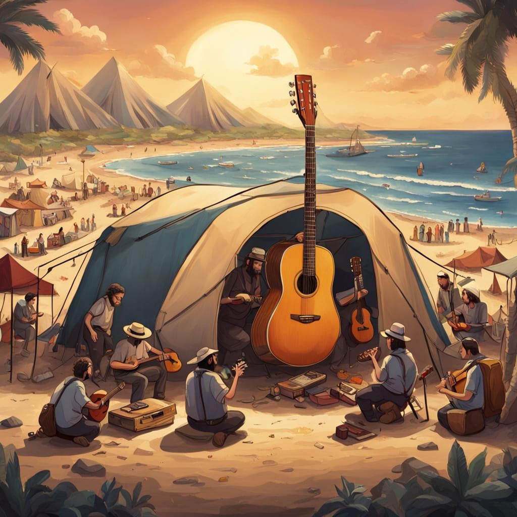 Miniature Beach Community on a Giant Guitar