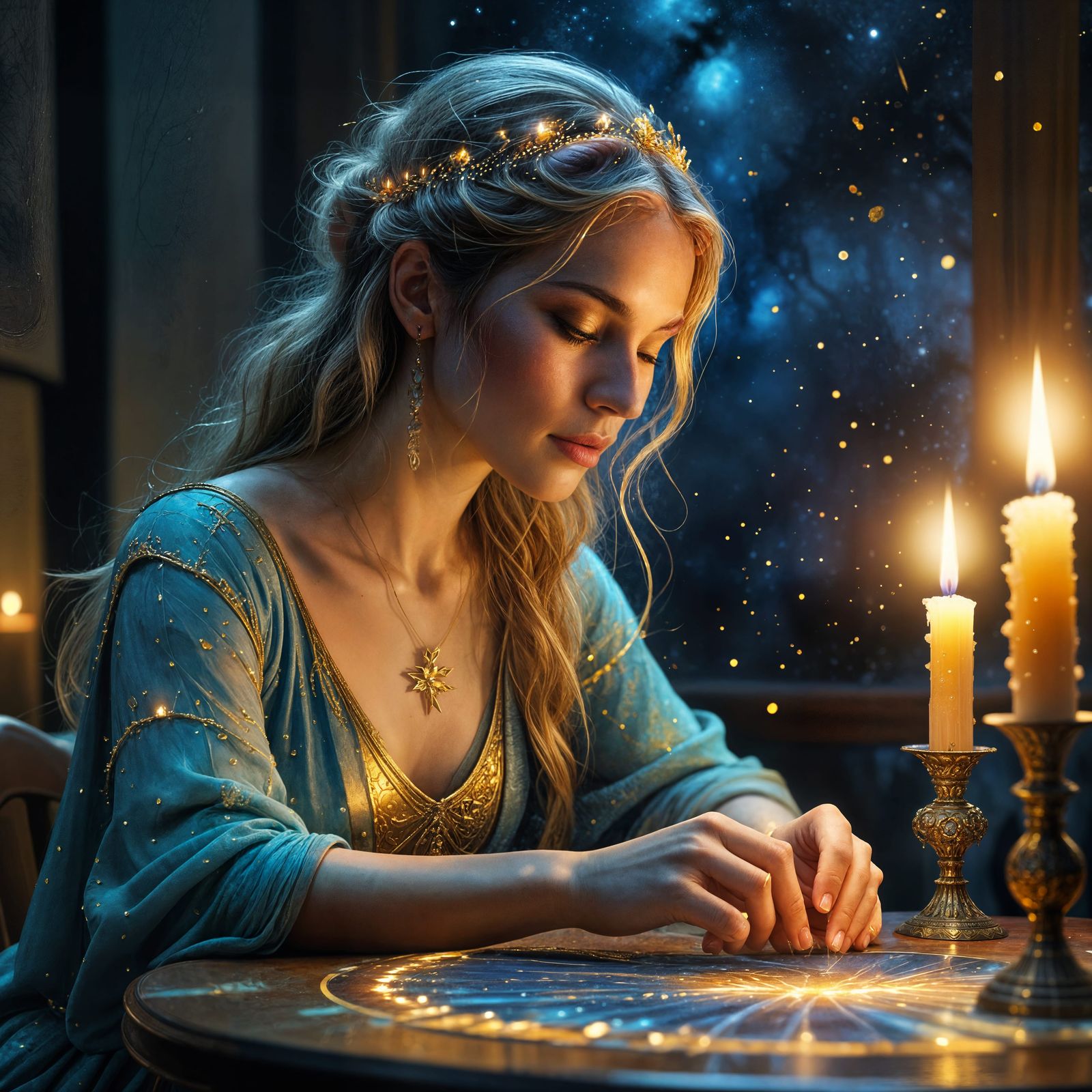 Stunning Tarot Reader in Watercolor Masterpiece