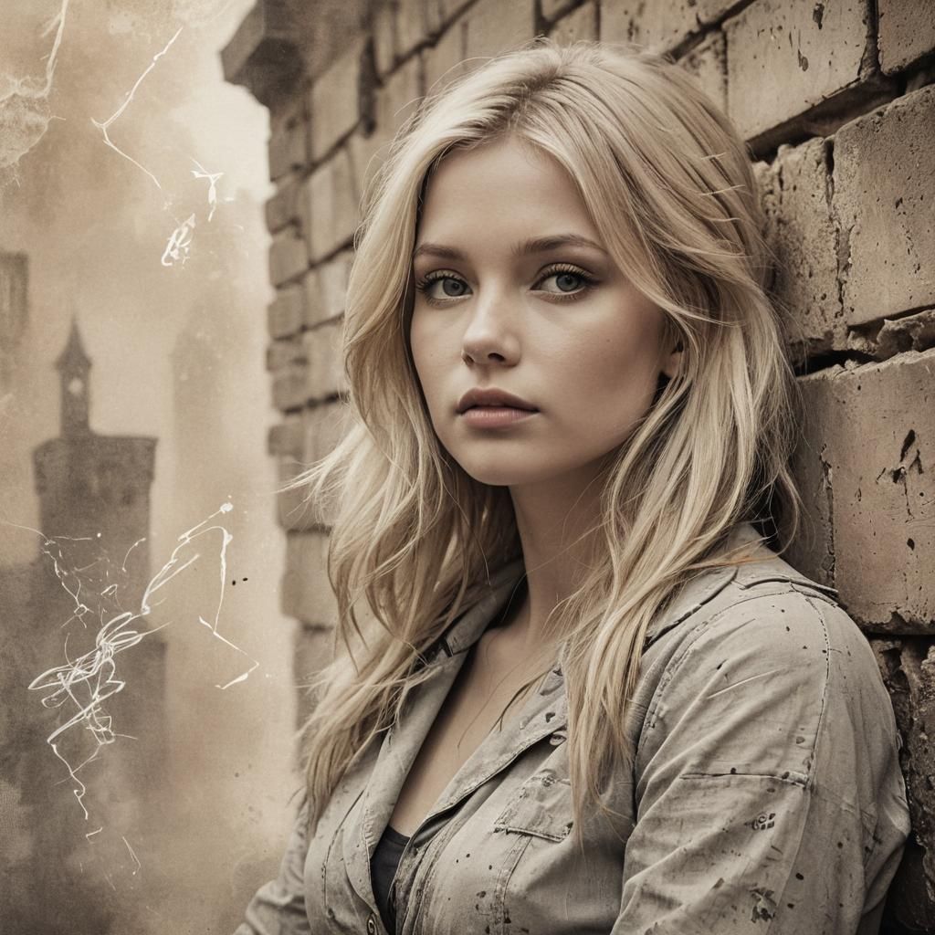 Mystical Blond Woman Portrait in Sepia Tone