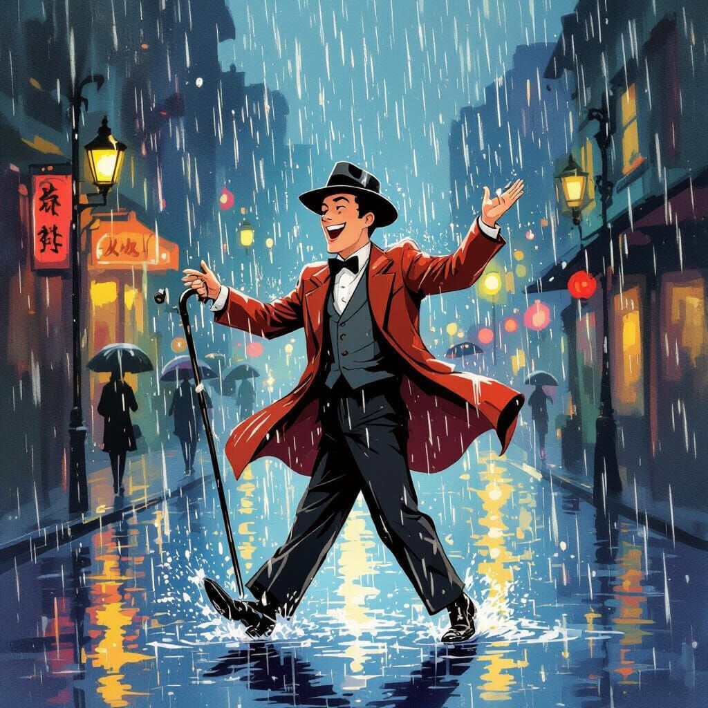 Person Dancing in Rain: Classic Musical Art