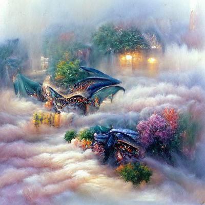 Ethereal Dragons in Hyperdetailed Fantasy Landscape