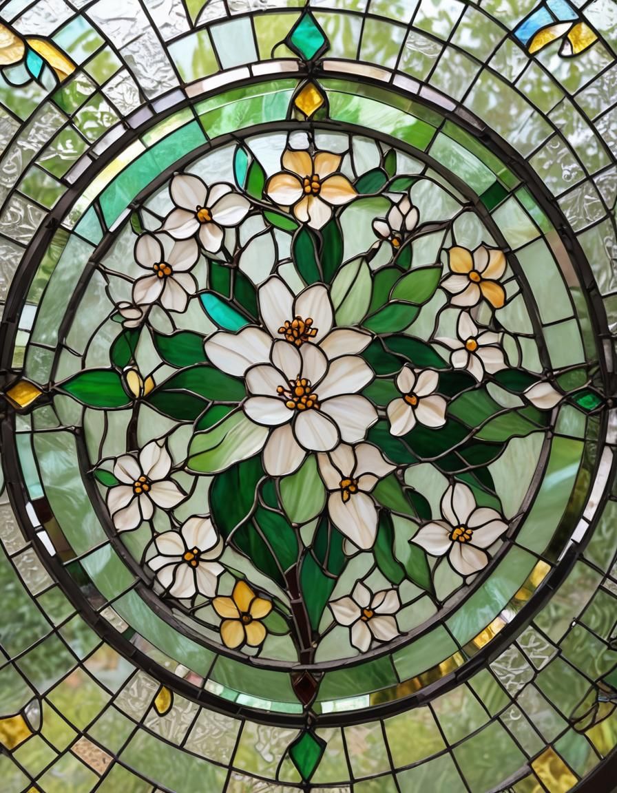Vibrant Jasmine Flower Stained Glass Art