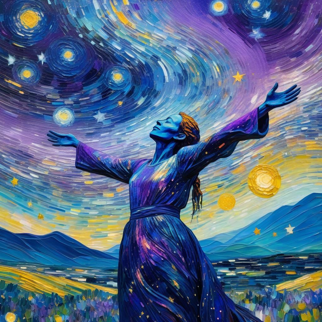 Ethereal Magical Figure in Starry Space, Abstract Expression...