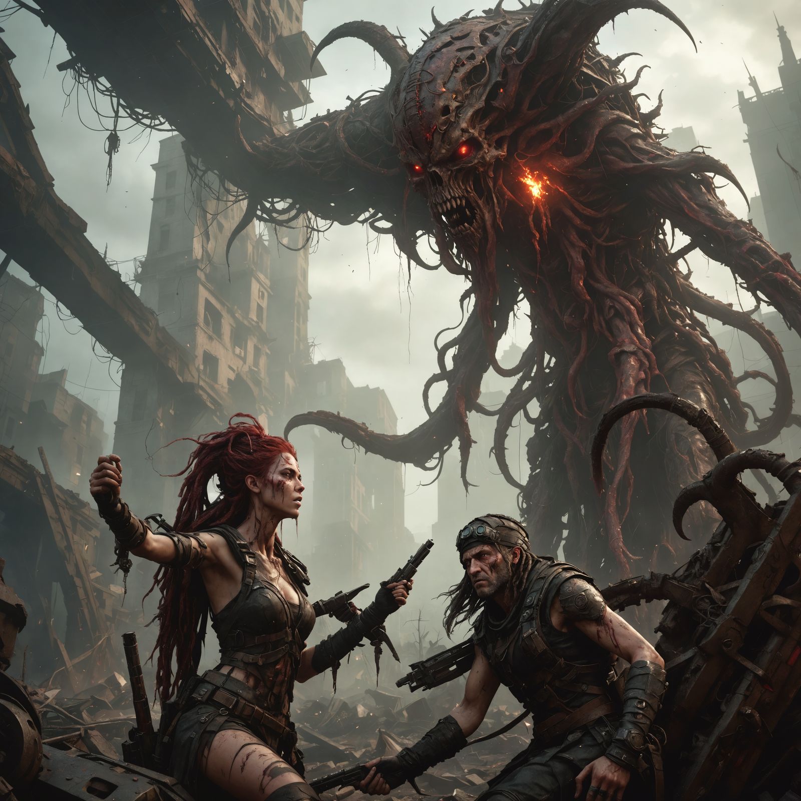 Dark Post-Apocalyptic World in Lovecraftian Horror Style