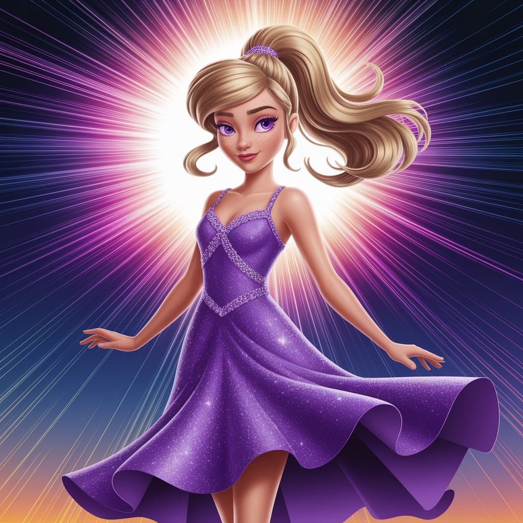 Radiant Woman Amidst Supernova in Pixar Style