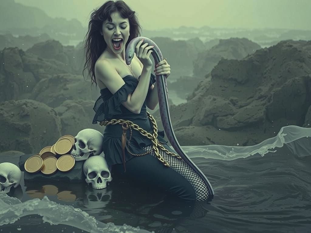 Menacing Mermaid with Eel in Cinematic Style