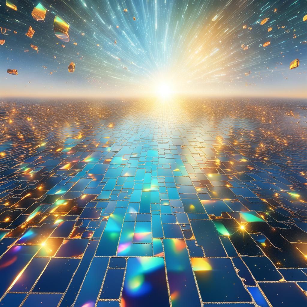 Shimmering Horizon with Iridescent Light in Broken Glass Eff...