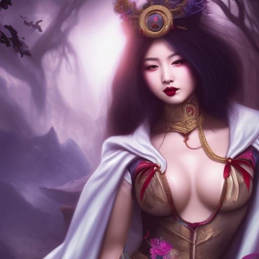 Asian Vampire Staring at Camera in Silk Robe