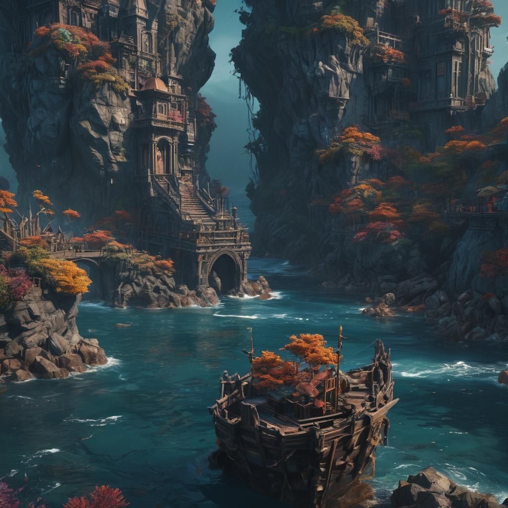 Detailed Matte Painting of a Fantastical Ocean