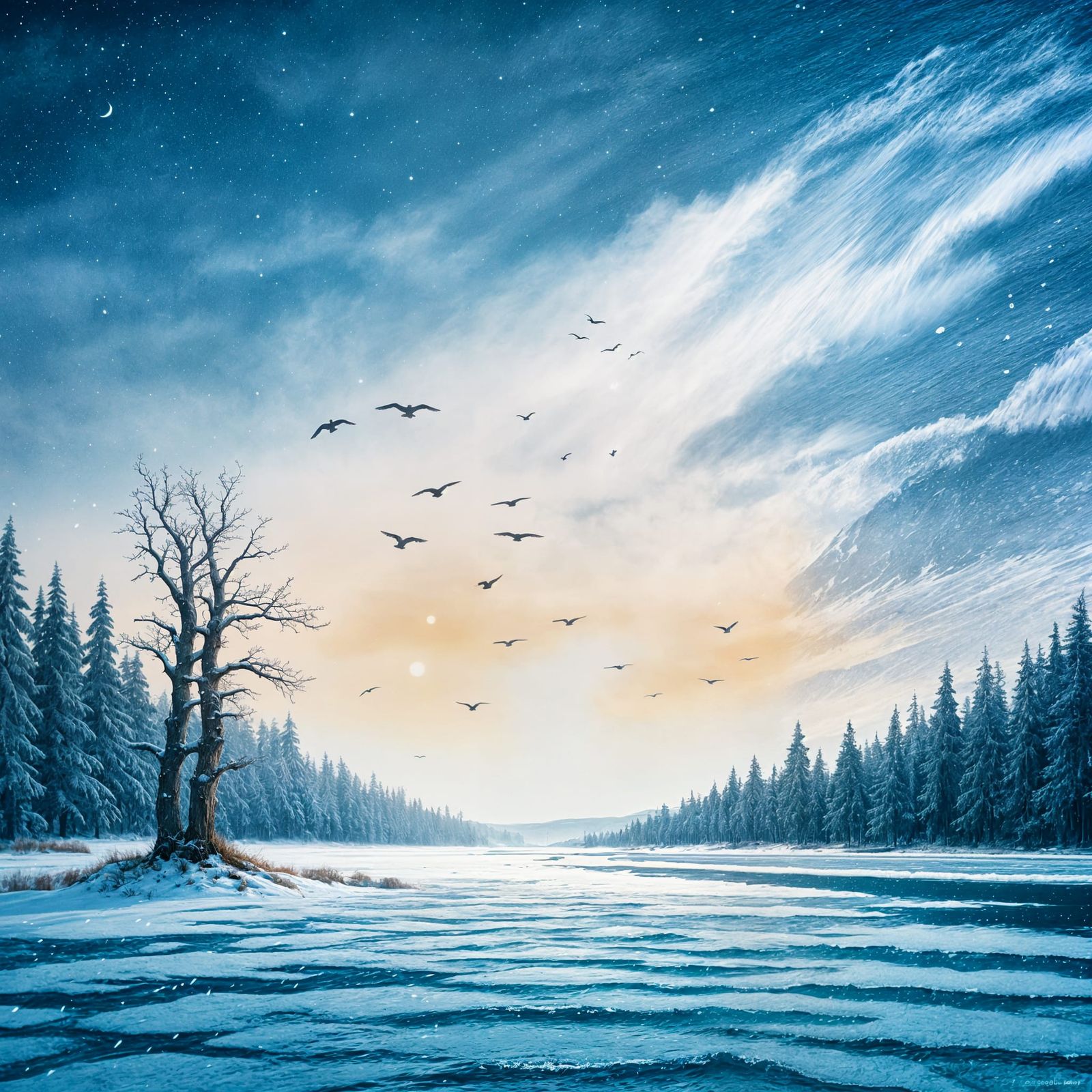 Faroe Islands Landscape in Whimsical Watercolor Style