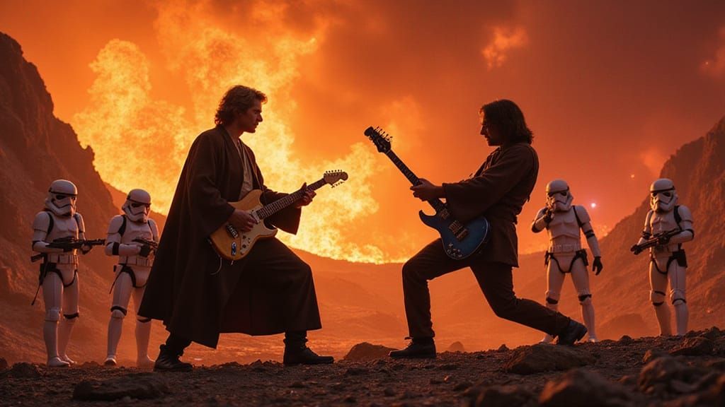 Star Wars Guitar Duel on Mustafar in Epic Rock Battle
