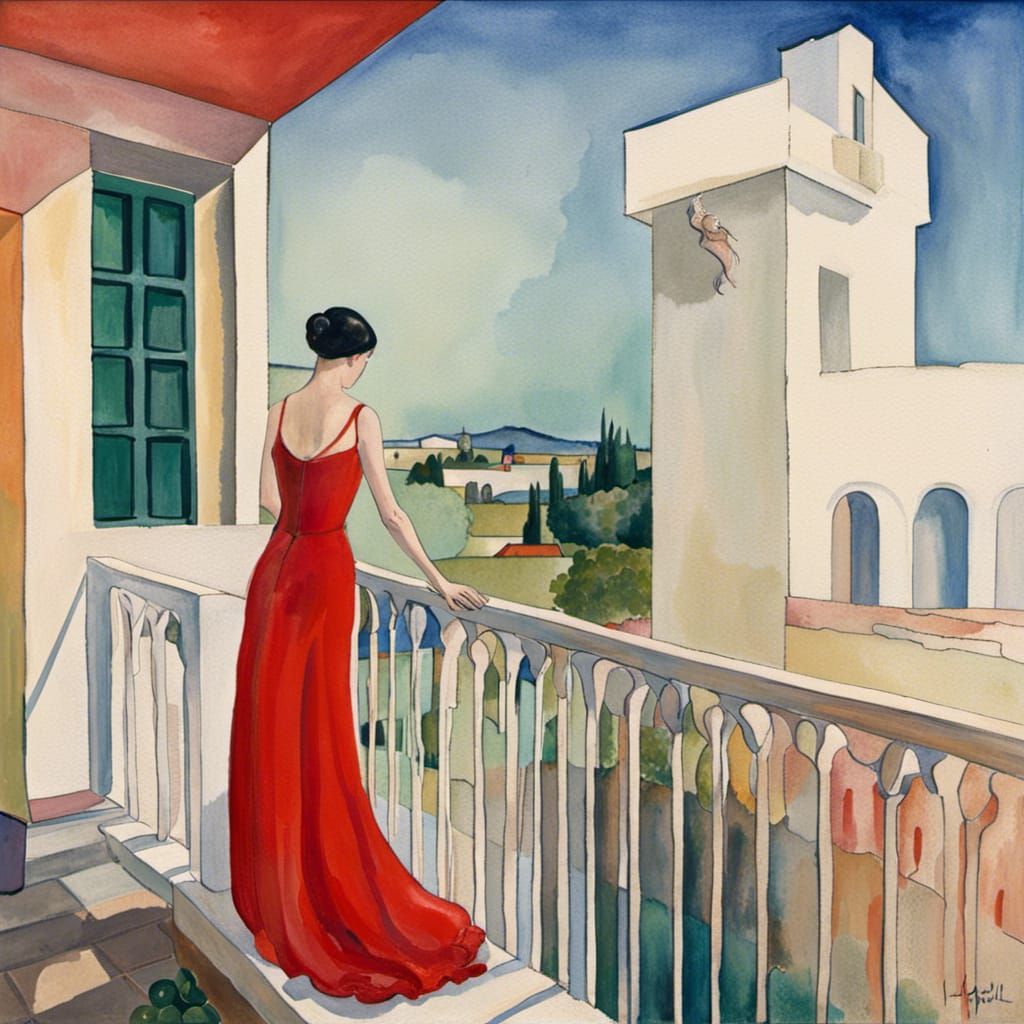 Surreal Juliet on Balcony in Post-Impressionist Style