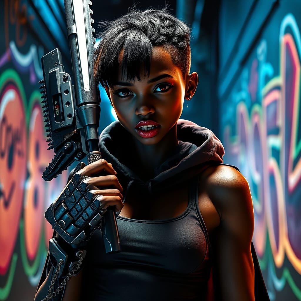 Cyberpunk Android Girl with Cyber Naginata
