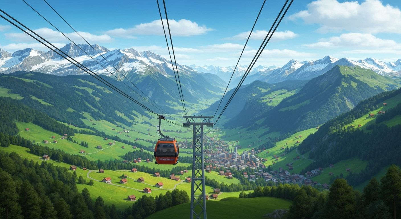 Sky Gondola Soars Over Swiss Alps Digital Painting