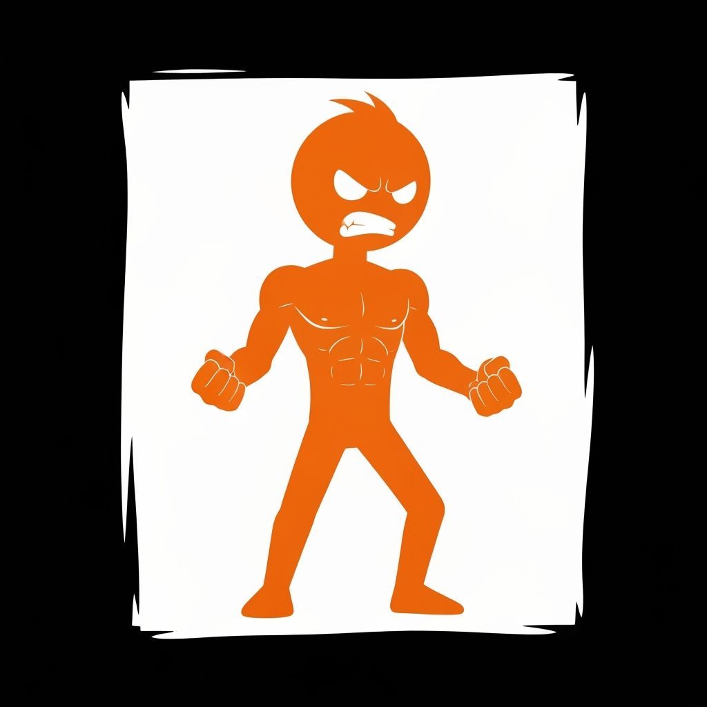 Angry Orange Stick Figure with Muscles