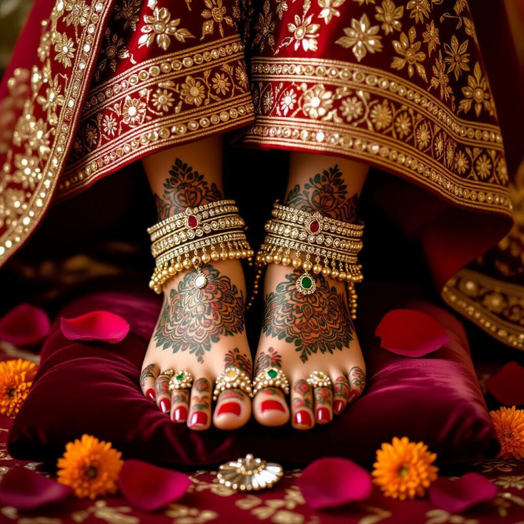 Indian Bride's Feet with Henna and Jewelry