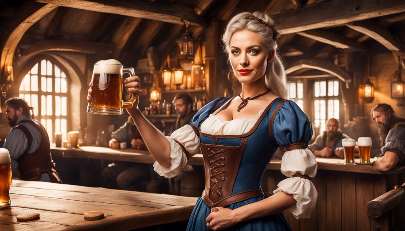 Medieval Tavern Barmaid Serving Ale