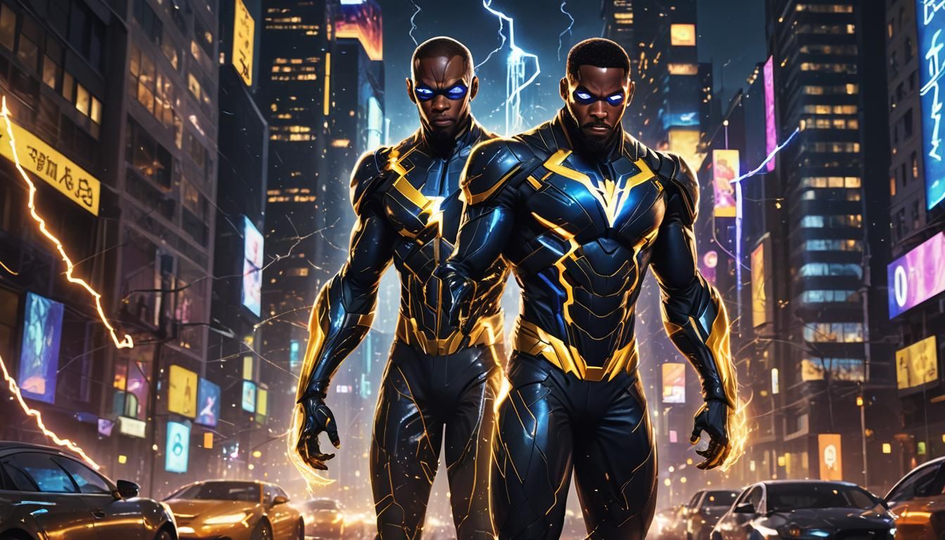 Black Lightning in Futuristic Cityscape: 3D Anime Art
