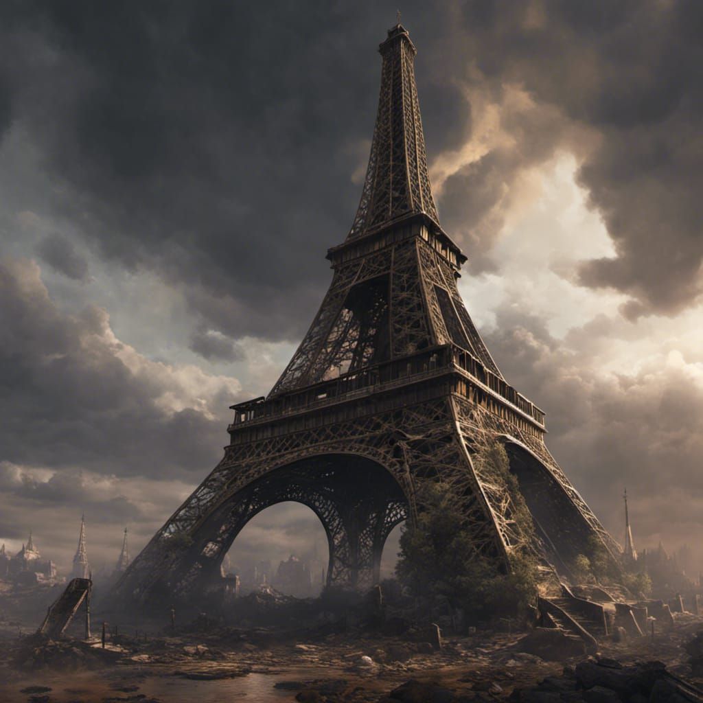 Post-Apocalyptic Eiffel Tower in Dark Fantasy Style