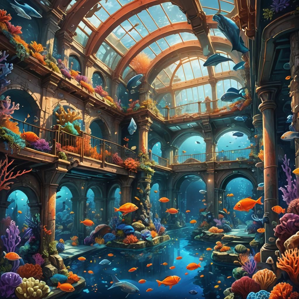 Underwater Aquarium Tunnel in Fantasy Concept Art