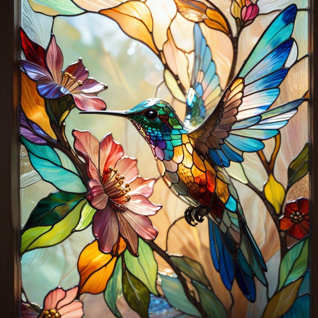 Stained Glass Hummingbird in Tiffany Style