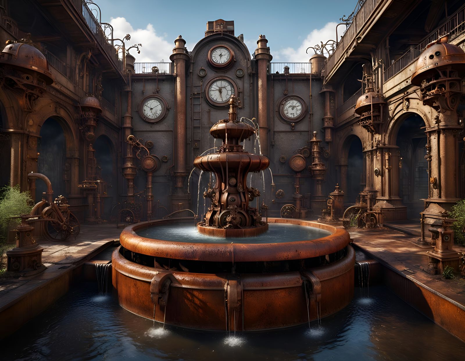 Steampunk Water Feature in Detailed Matte Painting