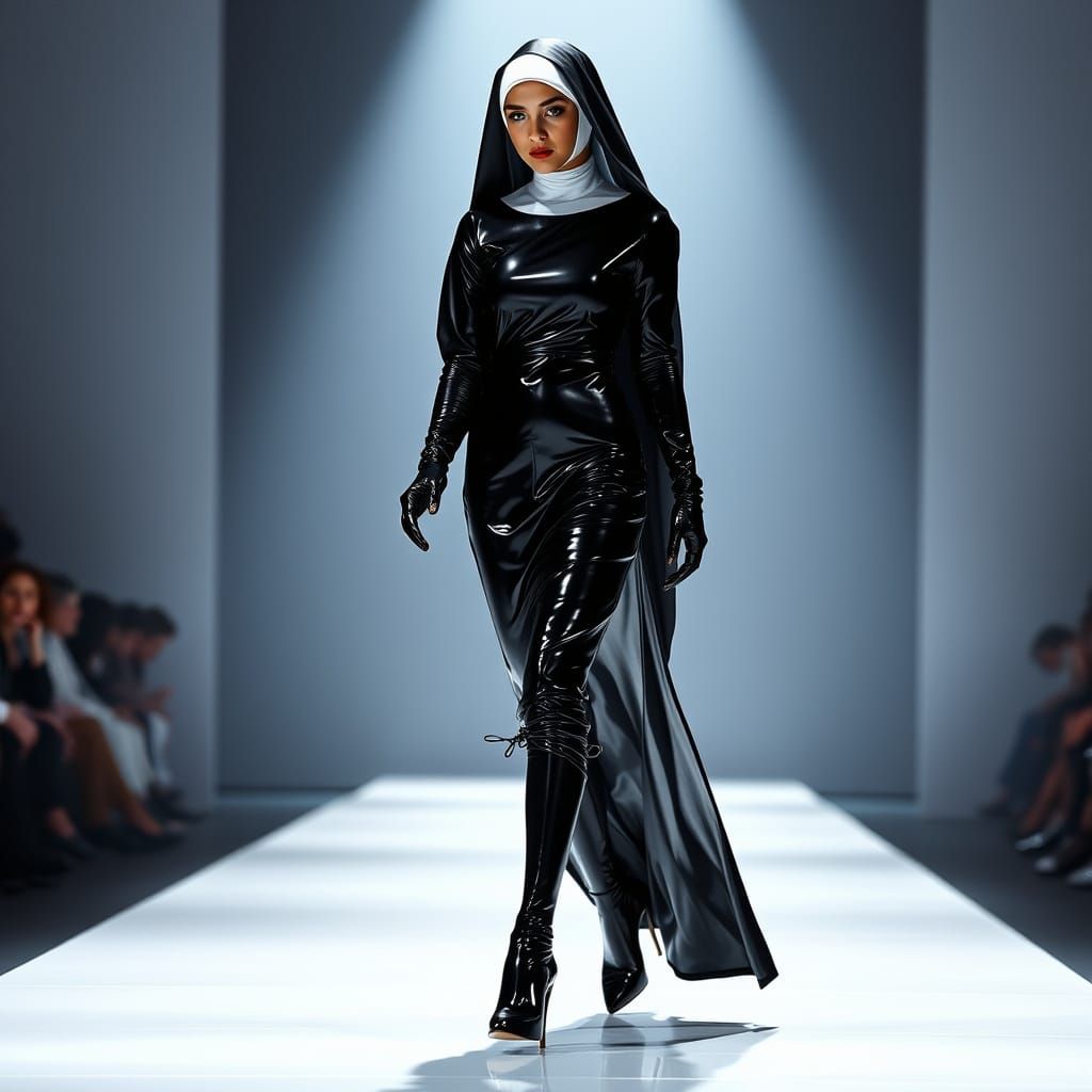 Sleek Nun Struts Down High-Fashion Catwalk in Latex Habit