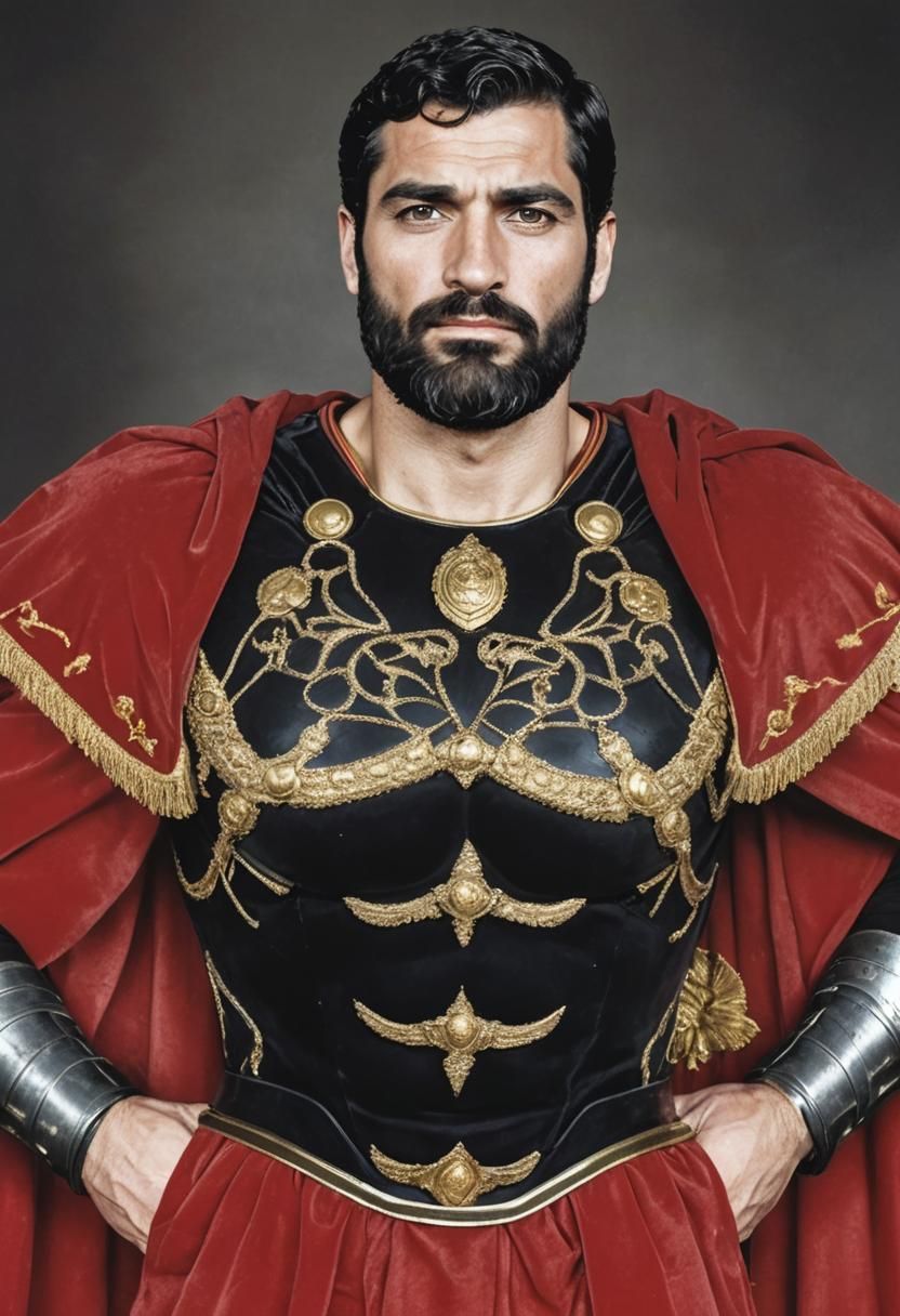 Roman Centurion in Red and Gold Gala Armor
