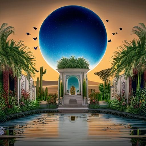 Desert Oasis with Flowering Cacti in Renaissance Style