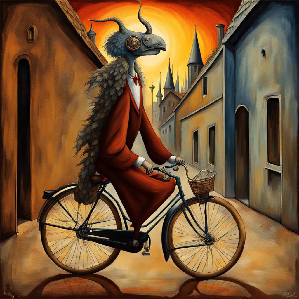 Surreal Dreamscape: Bicycle in Watercolor Style