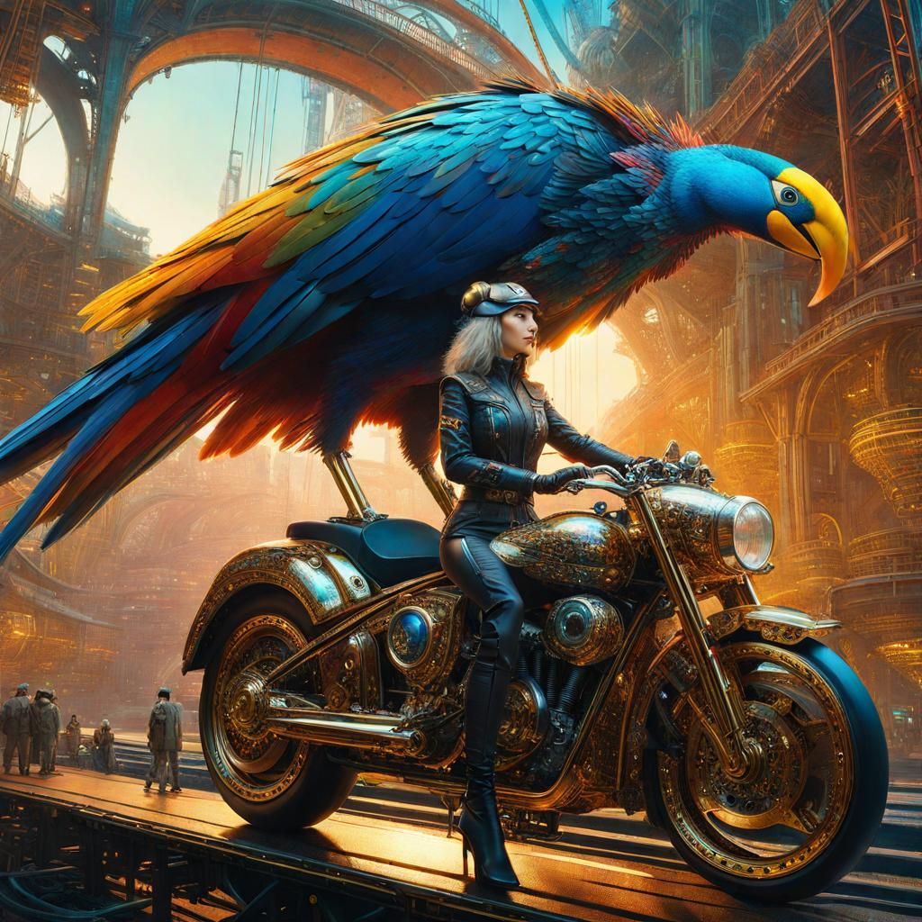 Glittery Engineer on Mechanical Bird, Hyperdetailed Fantasy ...