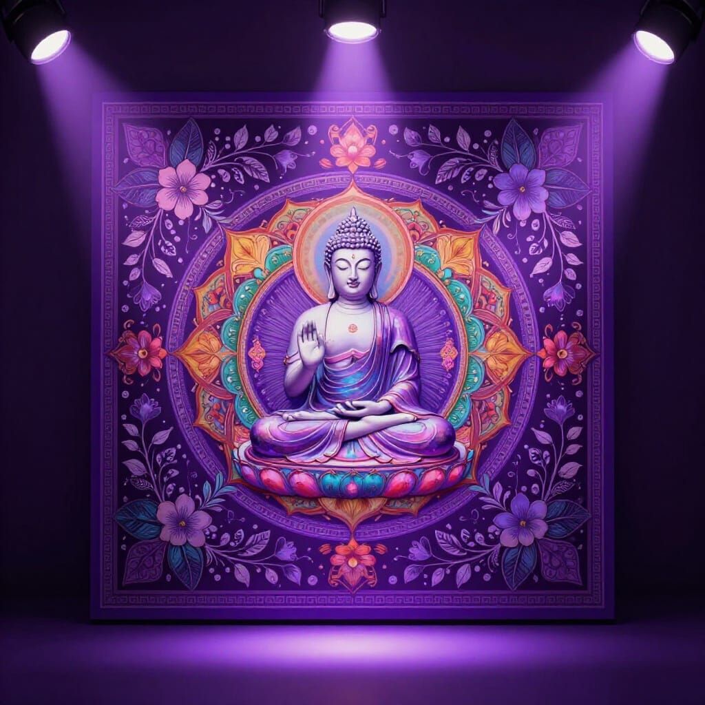 Vibrant Mandala With Buddha, Leaves, and Flowers in Digital ...