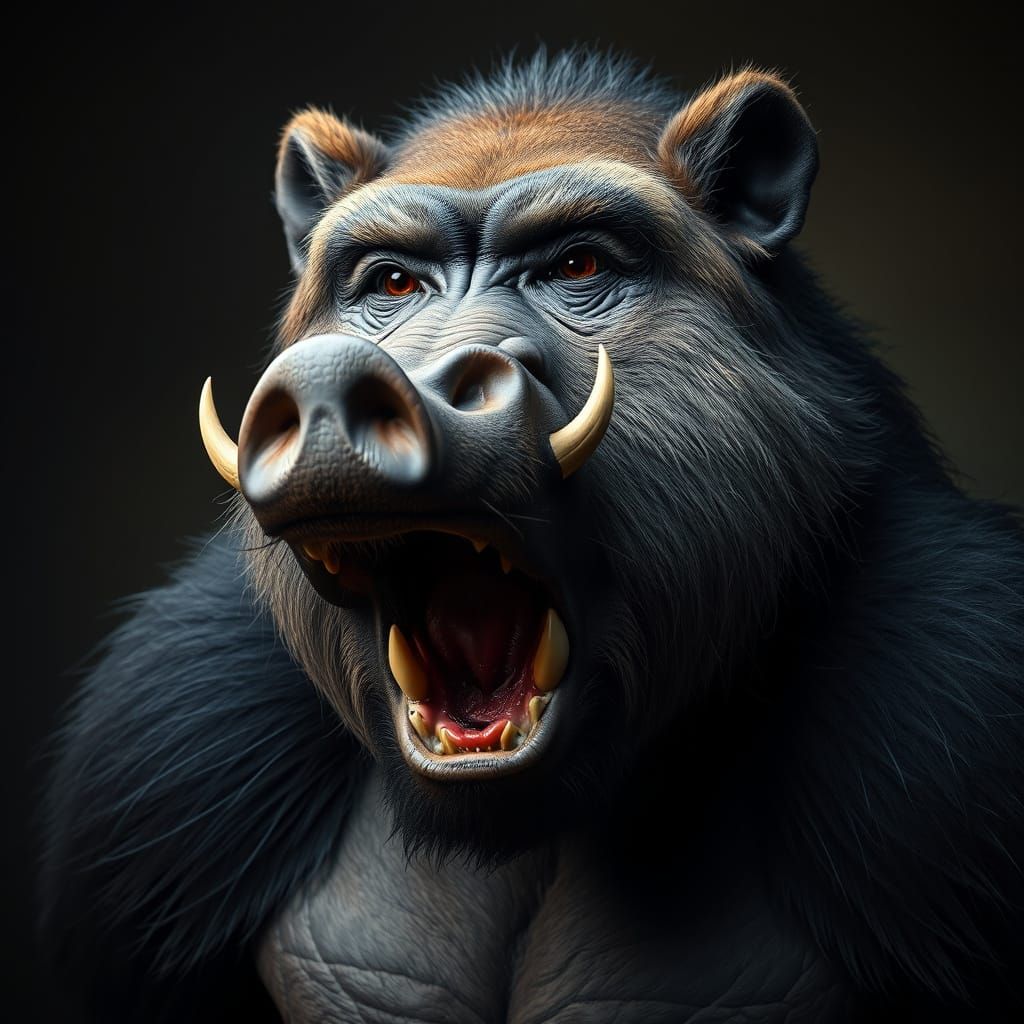 Hyperrealistic Gorilla with Boar Head