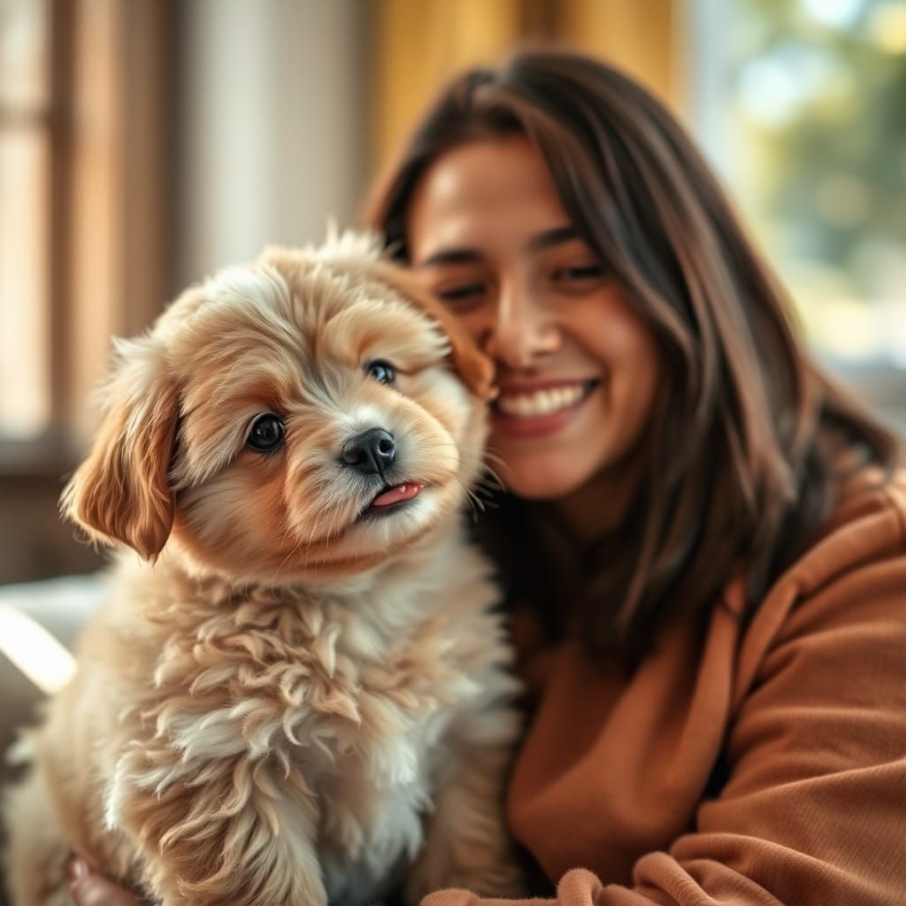 Tender Moment: Puppy Licking Owner's Face
