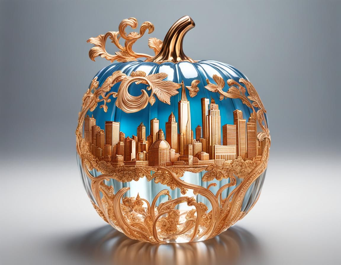 Golden Crystal Pumpkin with Chicago Skyline