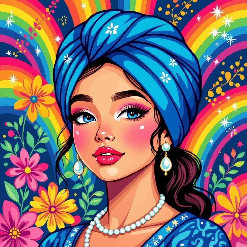 Girl with Pearl Earring in Fantasy Rainbow Style