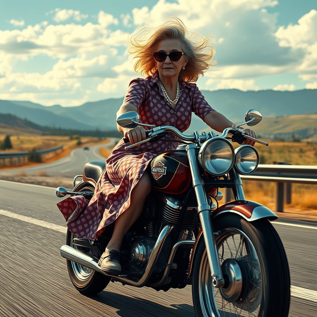 Vintage Lady Rides Harley: Digital Matte Painting